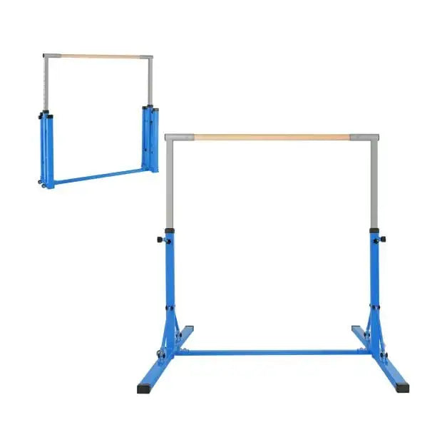 Foldable Kids Gymnastics Bar - Blue Steel Frame | 13-Level Adjustable Height COSTWAY - Little and Giant Explorers Costway