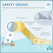 Foldable kids slide in grey with labeled safety zones and space-saving design illustration.