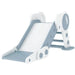Foldable grey and white kids slide with space-saving design and three safety zones