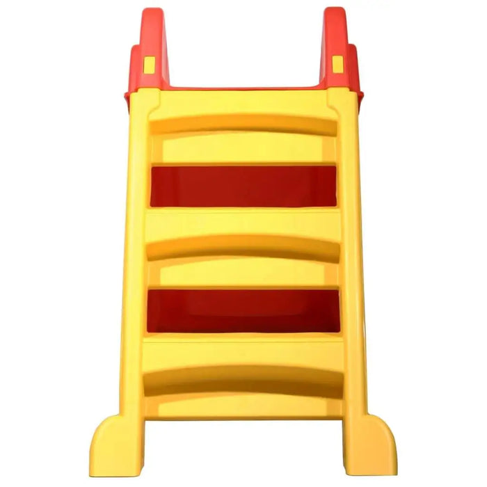 Yellow and red foldable kids slide with ladder, indoor outdoor UV-resistant playground toy