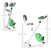 Green exercise bike with dimensions labeled on a white background