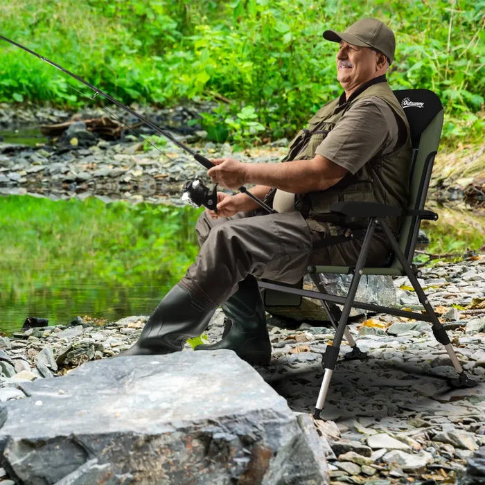 Foldable Metal Frame Fishing Chair with Adjustable Legs - Little and Giant Explorers Outsunny