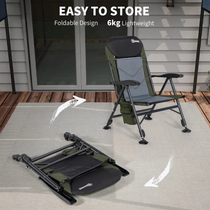 Foldable Metal Frame Fishing Chair with Adjustable Legs - Little and Giant Explorers Outsunny