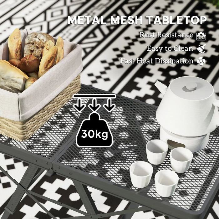 Foldable Metal Mesh Camping Table – Black | Adjustable Height 48–58 cm OUTSUNNY - Little and Giant Explorers Outsunny