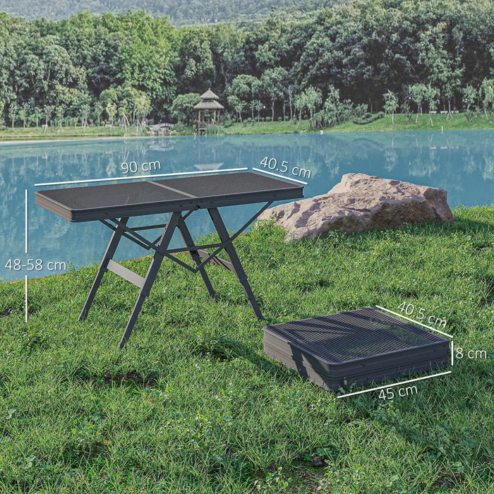 Foldable Metal Mesh Camping Table – Black | Adjustable Height 48–58 cm OUTSUNNY - Little and Giant Explorers Outsunny