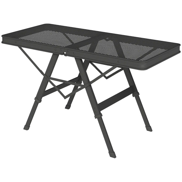 Foldable Metal Mesh Camping Table – Black | Adjustable Height 48–58 cm OUTSUNNY - Little and Giant Explorers Outsunny
