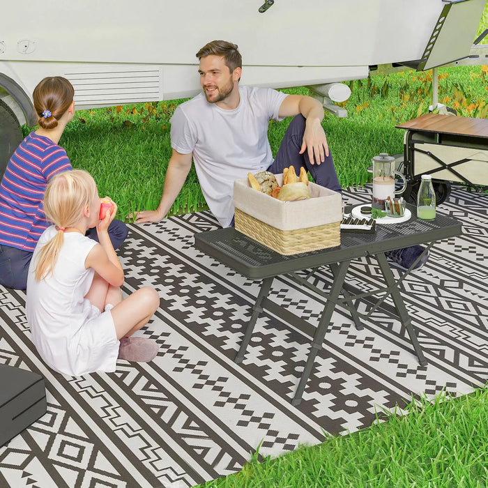 Foldable Metal Mesh Camping Table – Black | Adjustable Height 48–58 cm OUTSUNNY - Little and Giant Explorers Outsunny