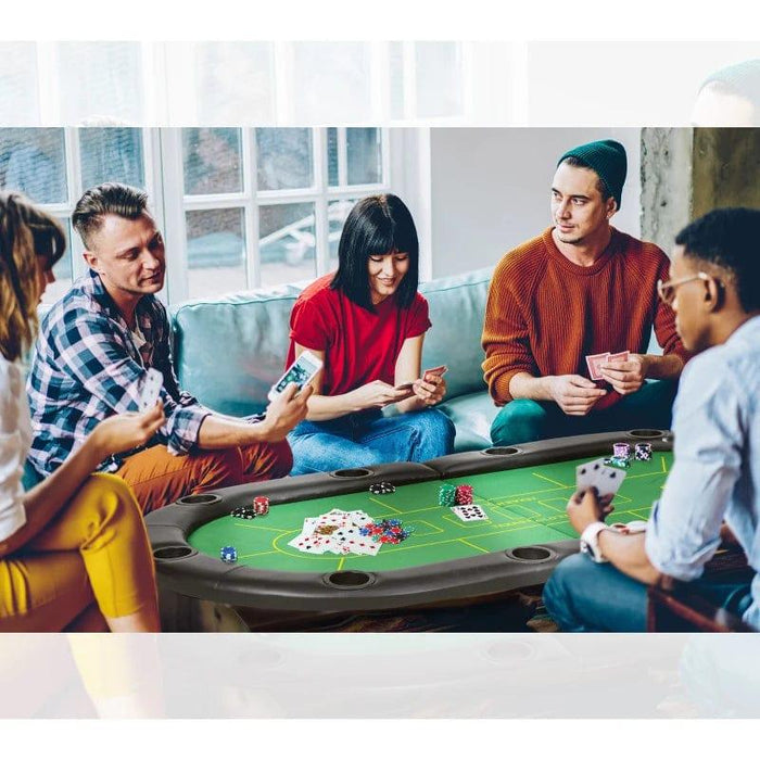 Foldable Oval Poker Mat, for 10 Players with Cup Holders, Poker Table Cloth and Carrying Bag - Little and Giant Explorers SPORTNOW