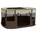 Foldable brown pet playpen with mesh windows and zippered doors for indoor outdoor use