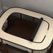 Foldable pet playpen with mesh windows and door, beige and brown, for indoor use