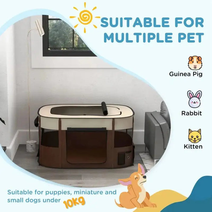 Foldable pet playpen with mesh windows and doors for small pets under 10kg, indoor room setting