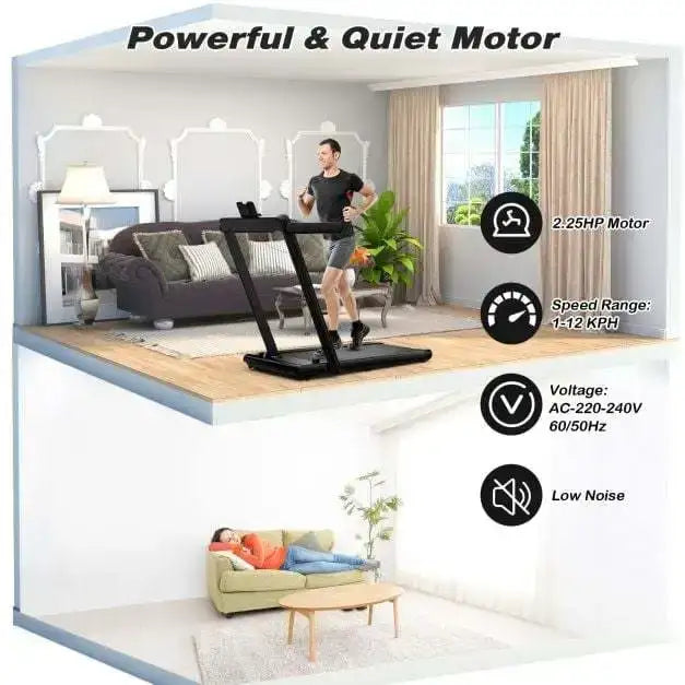 Foldable Treadmill - Black | 2.25HP Under Desk Walking Pad - LED Display COSTWAY - Little and Giant Explorers Costway