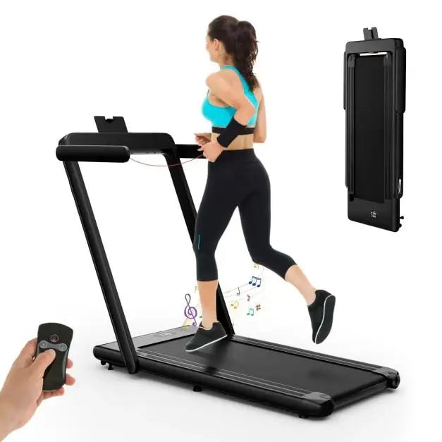 Foldable Treadmill - Black | 2.25HP Under Desk Walking Pad - LED Display COSTWAY - Little and Giant Explorers Costway