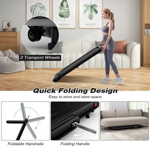 Foldable Treadmill - Black | 2.25HP Under Desk Walking Pad - LED Display COSTWAY - Little and Giant Explorers Costway