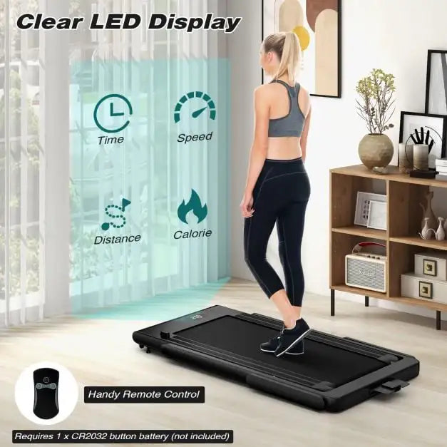 Foldable Treadmill - Black | 2.25HP Under Desk Walking Pad - LED Display COSTWAY - Little and Giant Explorers Costway