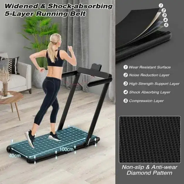 Foldable Treadmill - Black | 2.25HP Under Desk Walking Pad - LED Display COSTWAY - Little and Giant Explorers Costway