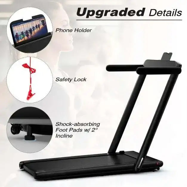 Foldable Treadmill - Black | 2.25HP Under Desk Walking Pad - LED Display COSTWAY - Little and Giant Explorers Costway