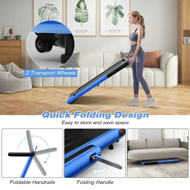 Foldable Treadmill - Navy | 2.25HP Under Desk Walking Pad - LED Display COSTWAY - Little and Giant Explorers Costway