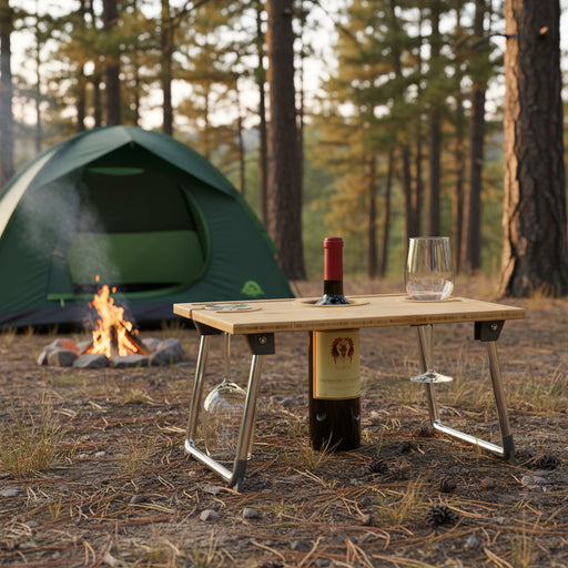 Portable Bamboo Wine and Glass Picnic Table - Little and Giant Explorers HOMCOM
