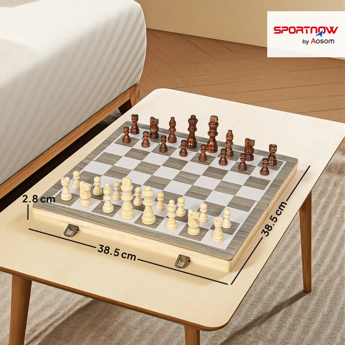 Foldable Wooden Chess and Draughts Set – 2-in-1 Board Game | Portable Design SPORTNOW - Little and Giant Explorers SPORTNOW