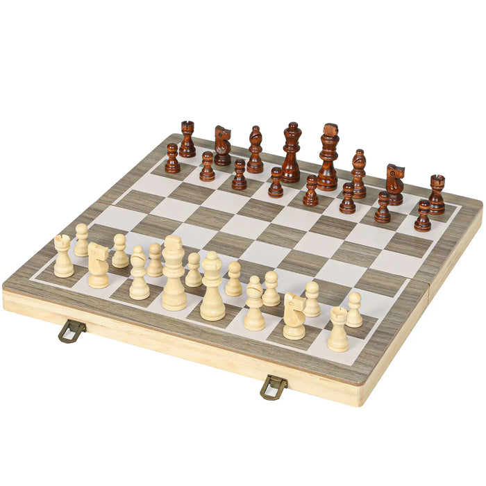 Foldable Wooden Chess and Draughts Set – 2-in-1 Board Game | Portable Design SPORTNOW - Little and Giant Explorers SPORTNOW