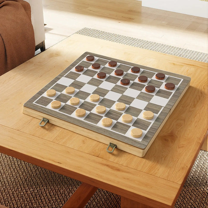 Foldable Wooden Chess and Draughts Set – 2-in-1 Board Game | Portable Design SPORTNOW - Little and Giant Explorers SPORTNOW