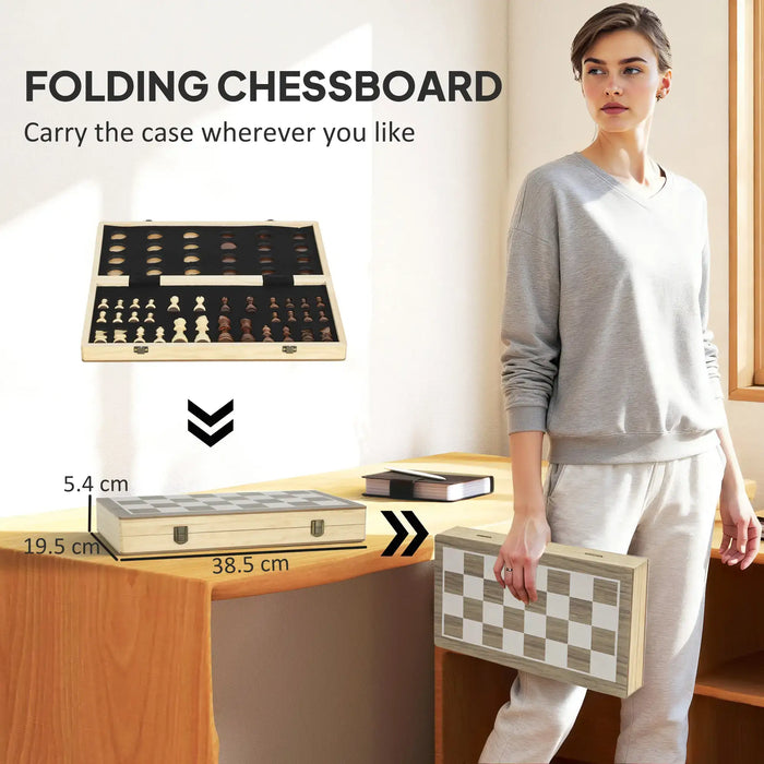 Foldable Wooden Chess and Draughts Set – 2-in-1 Board Game | Portable Design SPORTNOW - Little and Giant Explorers SPORTNOW