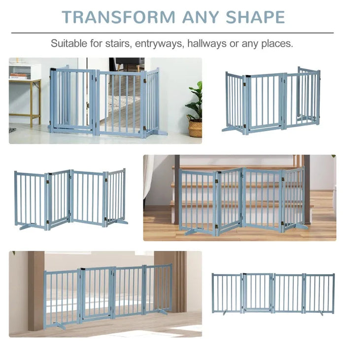 Foldable Wooden Pet Gate with 4 Panels in Blue - Little and Giant Explorers PawHut