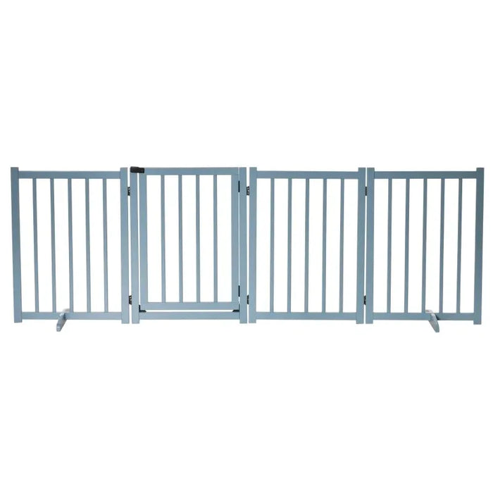 Foldable Wooden Pet Gate with 4 Panels in Blue - Little and Giant Explorers PawHut