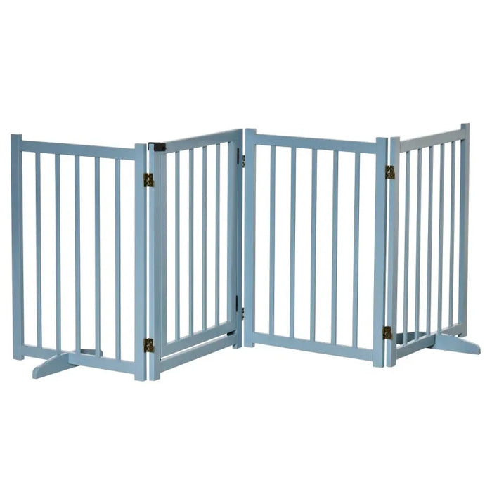 Foldable Wooden Pet Gate with 4 Panels in Blue - Little and Giant Explorers PawHut