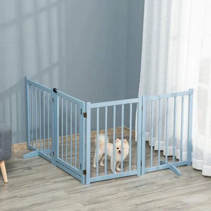 Foldable Wooden Pet Gate with 4 Panels in Blue - Little and Giant Explorers PawHut