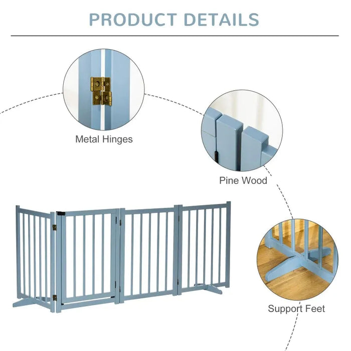 Foldable Wooden Pet Gate with 4 Panels in Blue - Little and Giant Explorers PawHut