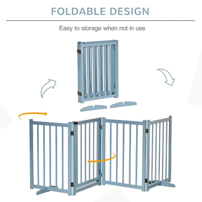 Foldable Wooden Pet Gate with 4 Panels in Blue - Little and Giant Explorers PawHut