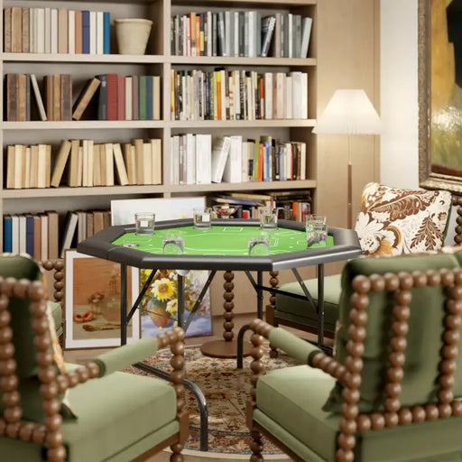 Folding 8-Player Octagon Poker Table | Stainless Steel Cup Holders - Professional Felt Surface SPORTNOW - Little and Giant Explorers SPORTNOW