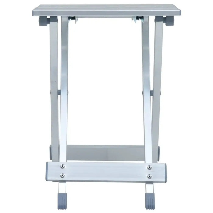Folding aluminium camp stool, silver, lightweight and portable with foldable frame
