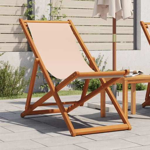 Folding Beach Chair in Beige and Solid Wood Eucalyptus - Little and Giant Explorers vidaXL