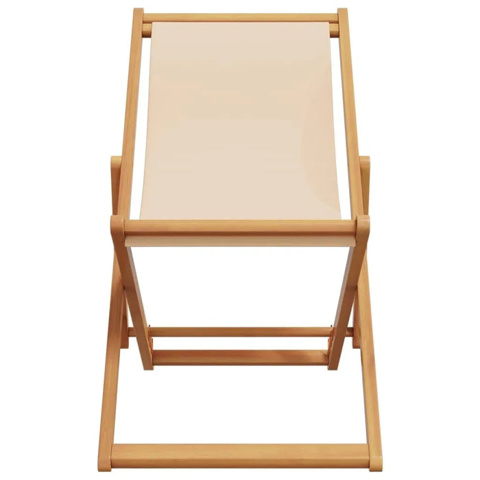 Folding Beach Chair in Beige and Solid Wood Eucalyptus - Little and Giant Explorers vidaXL