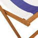 Blue and white striped folding beach chair with solid wood eucalyptus frame