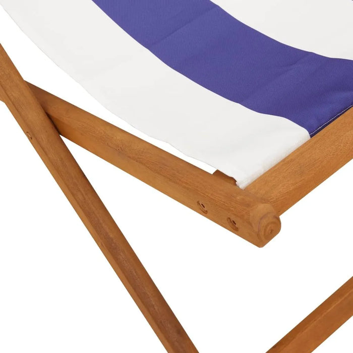 Folding Beach Chair in Blue and White and Solid Wood Eucalyptus - Little and Giant Explorers vidaXL