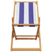 Blue and white striped folding beach chair with solid wood eucalyptus frame