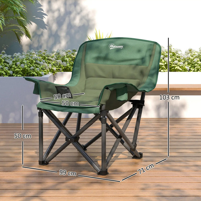 Folding Camping Chair – Olive Green | Padded Outdoor Seat - Armrests and Cup Holders OUTSUNNY - Little and Giant Explorers Outsunny