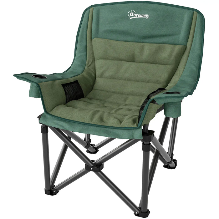 Folding Camping Chair – Olive Green | Padded Outdoor Seat - Armrests and Cup Holders OUTSUNNY - Little and Giant Explorers Outsunny