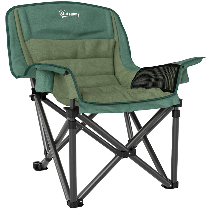 Folding Camping Chair – Olive Green | Padded Outdoor Seat - Armrests and Cup Holders OUTSUNNY - Little and Giant Explorers Outsunny