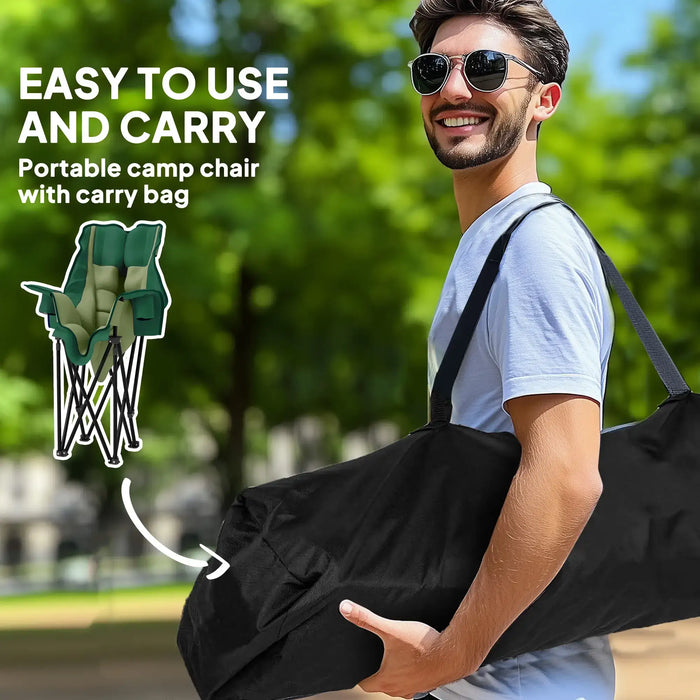 Folding Camping Chair – Olive Green | Padded Outdoor Seat - Armrests and Cup Holders OUTSUNNY - Little and Giant Explorers Outsunny