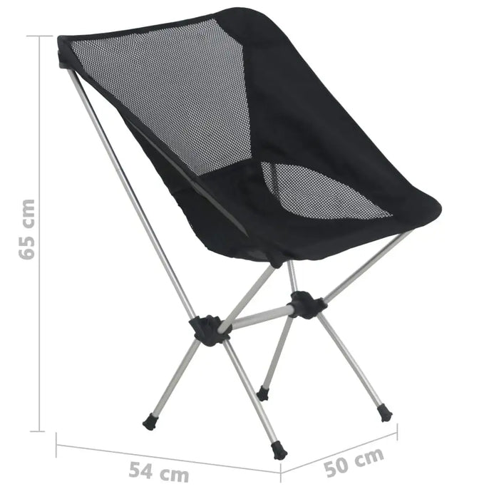 Lightweight folding camping chair with black mesh seat and aluminum frame, 65x54x50 cm