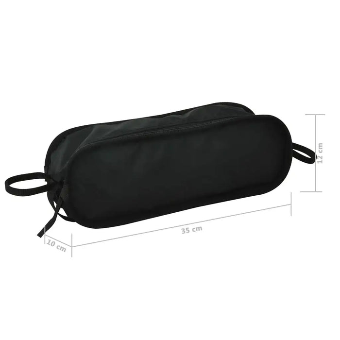 Black folding camping chair carry bag with handles, shown with 35x12x10 cm dimensions.