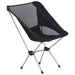 Lightweight folding camping chair with black mesh seat and silver aluminum frame