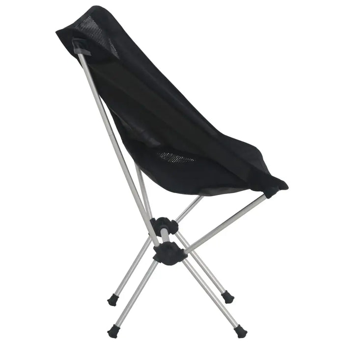 Lightweight black folding camping chair with aluminum frame and mesh backrest