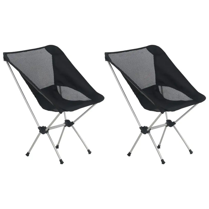 Set of 2 lightweight black folding camping chairs with aluminum frames