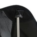 Close-up of black mesh and aluminum frame of folding camping chair